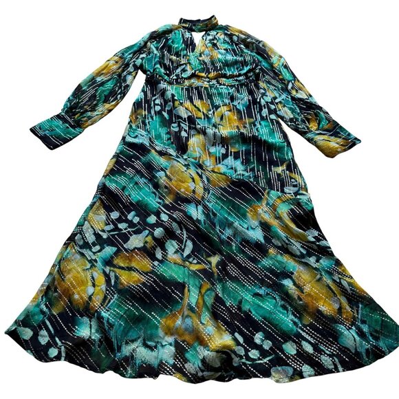 Karen Millen Size 10 NEW Green Metallic Iridescent Long Sleeve Column Midi Dress - Picture 2 of 16